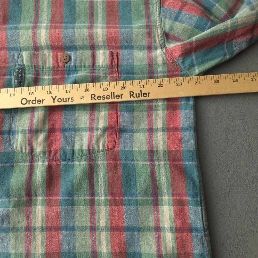 Vintage 90s Point Zero Green Plaid Button Up Shirt Large Long Sleeve - Picture 10 of 12